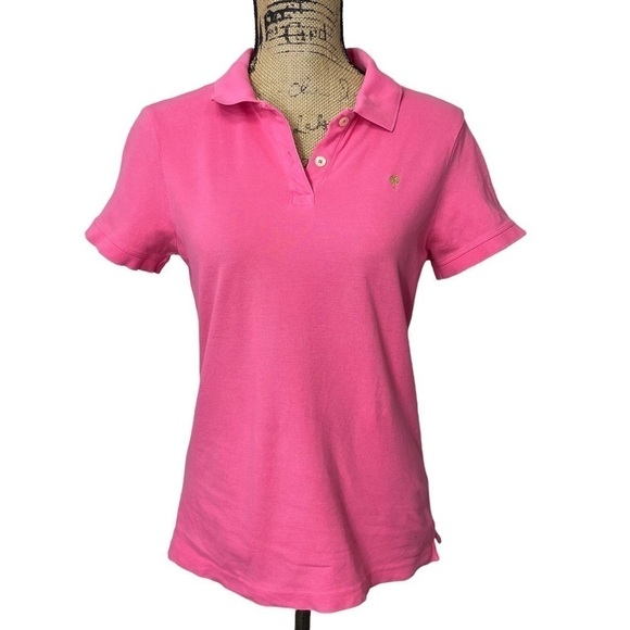 LILLY Pulitzer Pink Polo Top with Green Palm and collar Child’s size Large - Picture 2 of 10